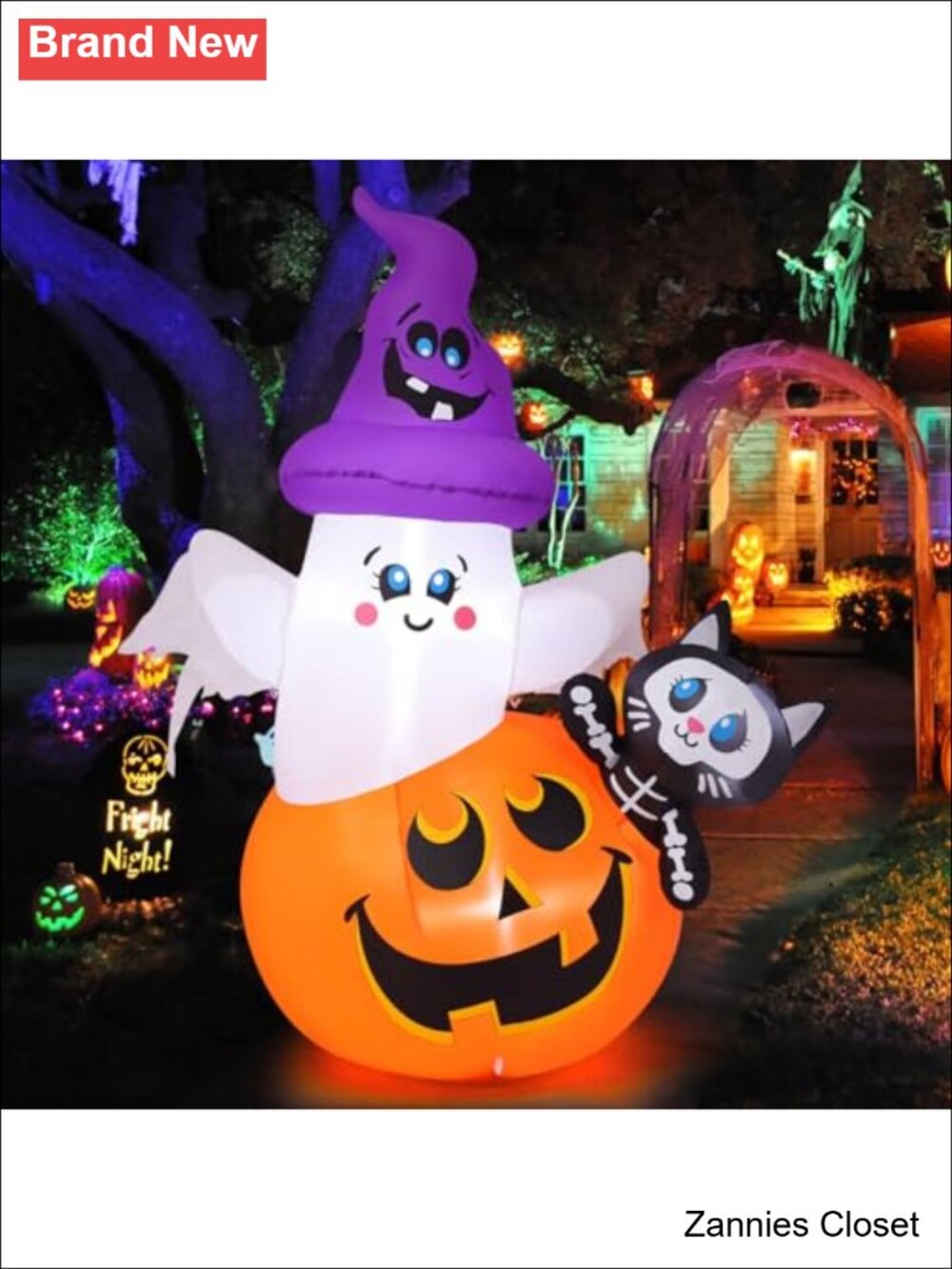👻 5 FT Halloween Inflatable Pumpkin Ghost Cat Outdoor Yard Decor with Built-in